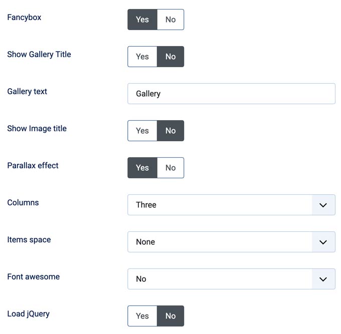 liquid slider settings Isotope Gallery settings